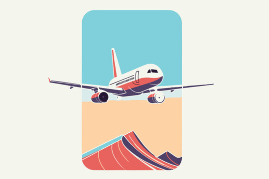 Airplane Flying Over Scenic Landscape in Vibrant Stylized Artwork