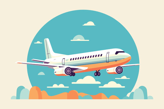 Illustration of a Colorful Airplane Flying in a Bright Blue Sky