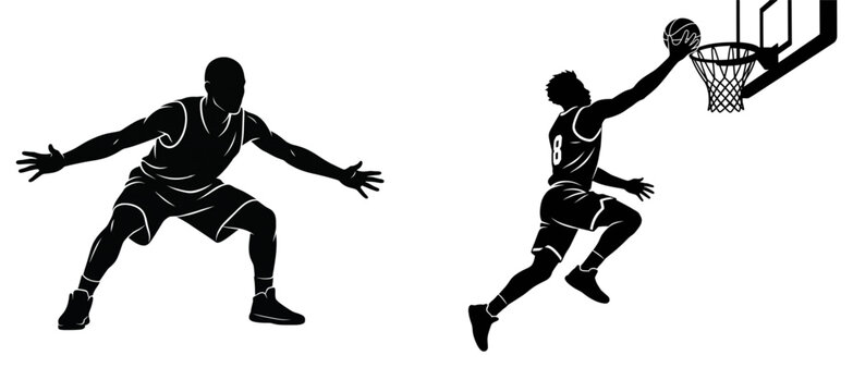 silhouette of a basket ball player in jump actions 