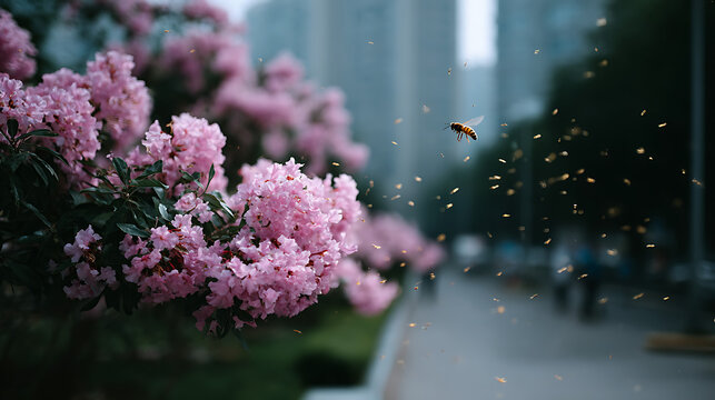 beautiful pink blossom tree flowers blooming in urban city park during spring