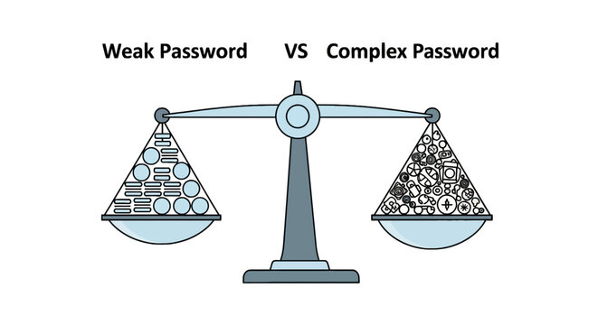 Balance scale comparing weak versus complex password security