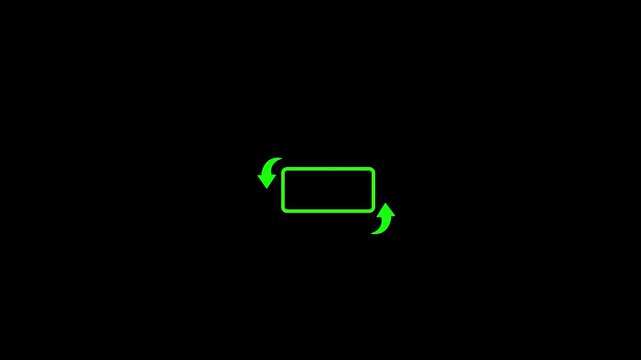 Green rotating rectangle icon with arrows on black background. Rotating rectangle icon rotate symbol. Professional rotating rectangle icon for digital mobile orientation and screen flip.