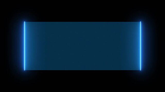 Glowing blue neon rectangle border on black background. Neon rectangle border abstract bright. Professional neon rectangle border for futuristic framing and digital display panel art.