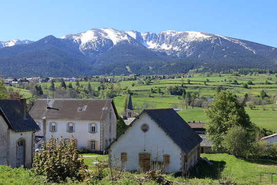 Beautiful scenery on the journey with the -Yellow Train-from Villefranche-de-Conflent and Latour-de-Carol, France 