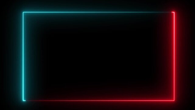 Animation of glowing neon rectangles abstract background. abstract glowing cyan and red neon rectangle border frame. tow ton rectangle picture frame concept. 4k