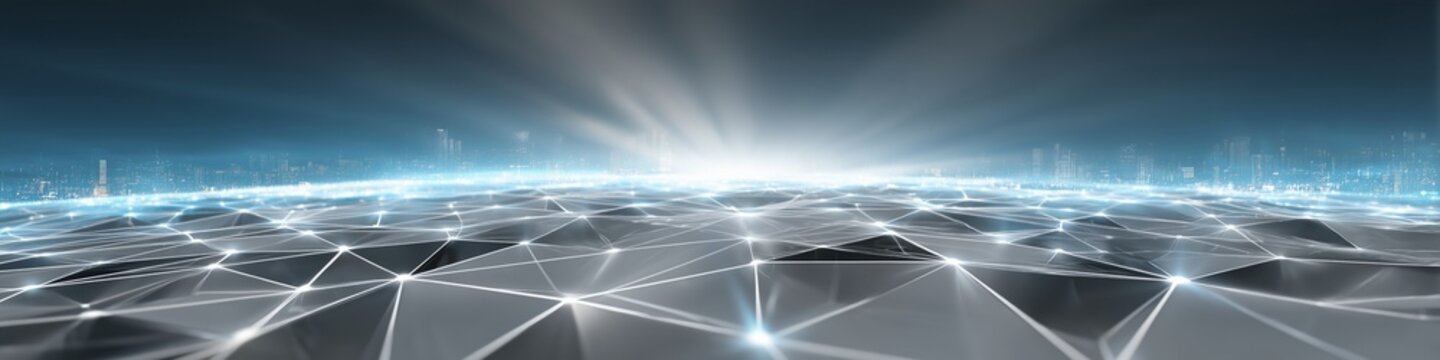 Global network forming interconnected abstract surface with futuristic city background