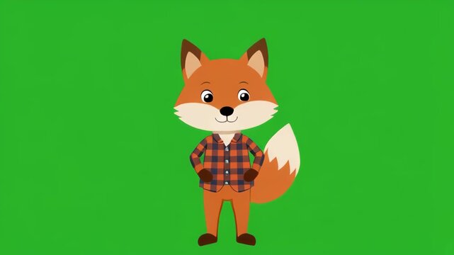 Animated fox with plaid vest dances in a repeating pattern against a vibrant green background
