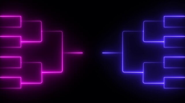 Team Tournament bracket templates. Animation of neon glowing team Tournament bracket templates isolated on black background. 4k video animation