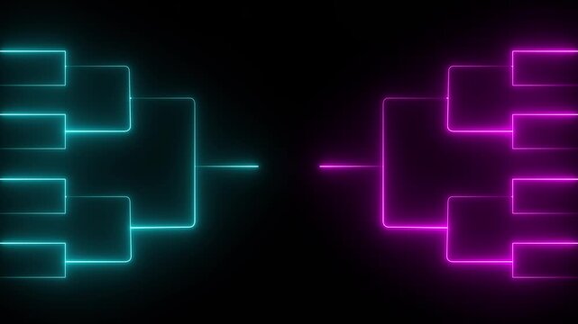 Team Tournament bracket templates. Animation of neon glowing team Tournament bracket templates isolated on black background. 4k video animation