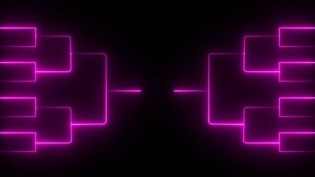 Team Tournament bracket templates. Animation of neon glowing team Tournament bracket templates isolated on black background. 4k