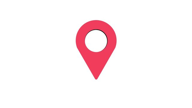 red map location pin bouncing on chroma key background, location icon animation, Location map pin pointer on GPS Map tracker animation, 3d Animation of Red location pin, Location Pin.