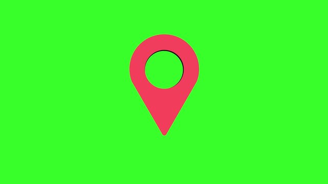red map location pin bouncing on chroma key background, location icon animation, Location map pin pointer on GPS Map tracker animation, 3d Animation of Red location pin, Location Pin.
