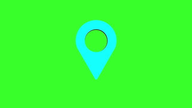 Cyan map location pin bouncing on chroma key background, location icon animation, Location map pin pointer on GPS Map tracker animation, 3d Animation of Red location pin, Location Pin.