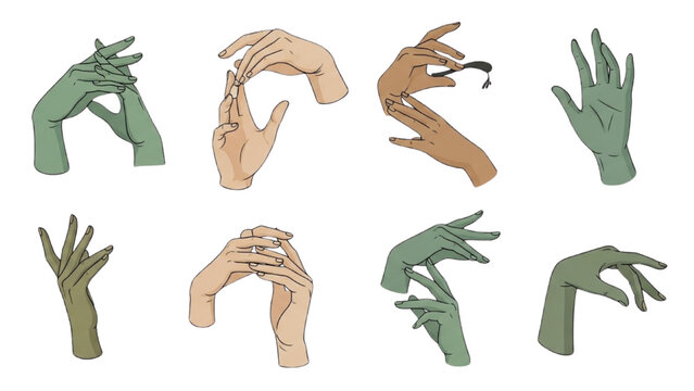 Hands making various sign language gestures in a illustrations