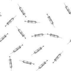 seamless pattern Vintage medical syringe drawing showing a classic design used for injections. Vaccinations. And drug administration. Representing traditional medicine. Treatment. And clinical