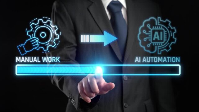 Transition from Manual Labor to AI Automation in Business Workflow with Visual Representation of Gears and Brain Technology Integration. Liminal.