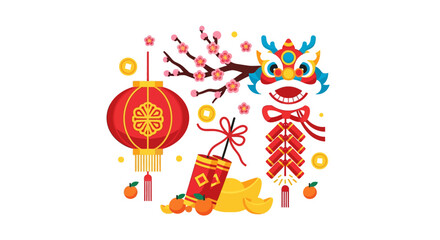 Naklejka premium Chinese New Year lion dance decorations.