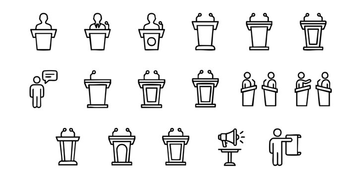 A collection of various people standing at podiums and lecterns giving presentations.