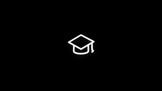 Premium graduation cap line icon animation with smooth reveal and seamless loop. Ideal for education, academic achievement, student success, learning, and graduation projects.