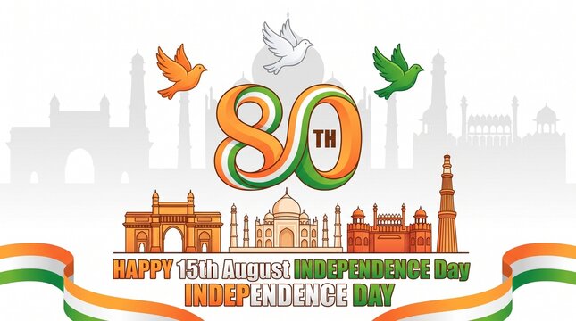 Indian Independence Day, 80th anniversary, tricolor doves, national holiday, India