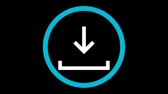 Download Button Motion Graphics on Black Background, Download Symbol with Clean User Interface Design, Download Icon Animation with Minimal White Symbol 4K Seamless Loop