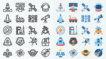 Collection of Space Exploration Icons and Symbols in Flat Design Style. © Farina
