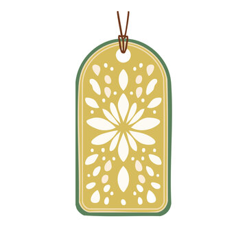 Yellow Floral Ornament Gift Tag with String