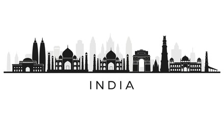 Obraz premium India Skyline Silhouette - Famous Landmarks & Architecture