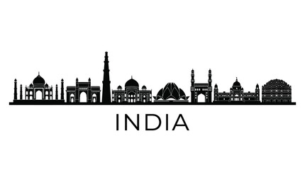 Obraz premium India Skyline Silhouette - Famous Landmarks Collection Black and White