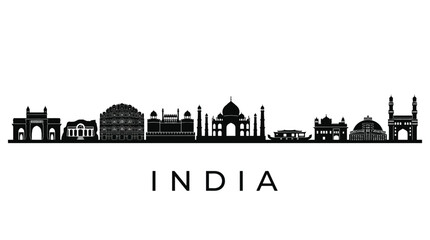 Obraz premium India Skyline Silhouette - Famous Landmarks