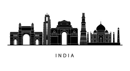 Obraz premium India Skyline Silhouette - Iconic Landmarks, Travel Destination