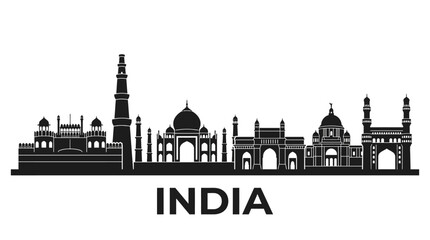 Obraz premium India Skyline Silhouette - Iconic Landmarks Vector Art