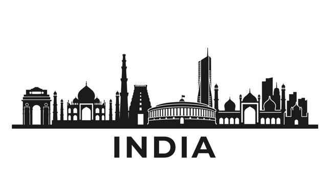 India Skyline Silhouette - Iconic Landmarks
