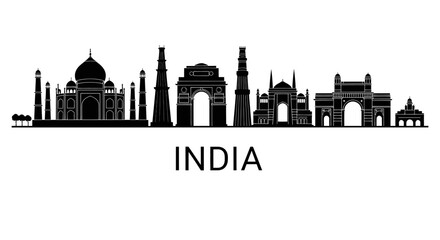 Obraz premium India Skylines Silhouette - Famous Monuments Vector Graphic