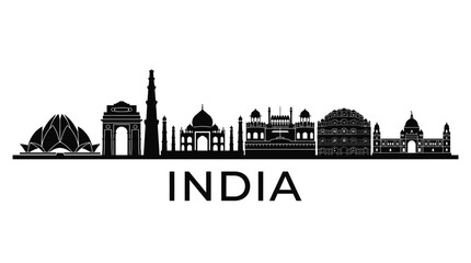 Fototapeta premium India Skyline Silhouette: Famous Landmarks, Travel & Architecture