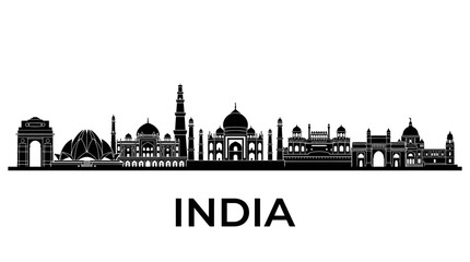 Obraz premium India Skyline Silhouette I Architectural Landmarks I Taj Mahal I Iconic Buildings