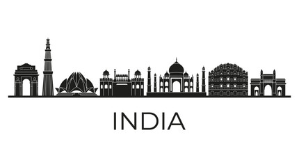 Obraz premium India Skyline Silhouette: Iconic Landmarks and Famous Monuments