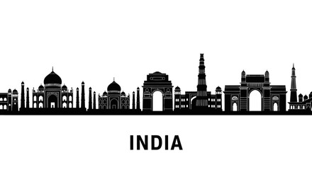 Naklejka premium India Skyline Silhouette: Iconic Landmarks of Delhi and Agra