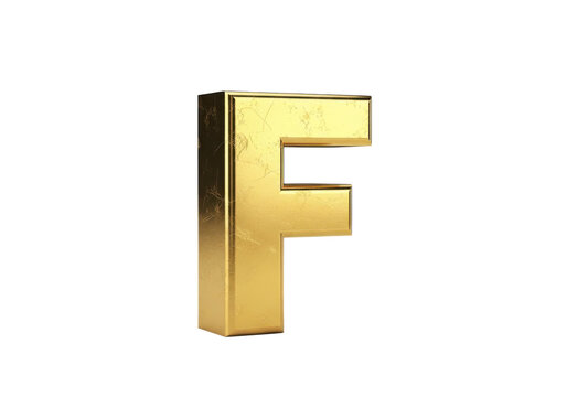 3D Letter F gold leaf PNG clean transparent background