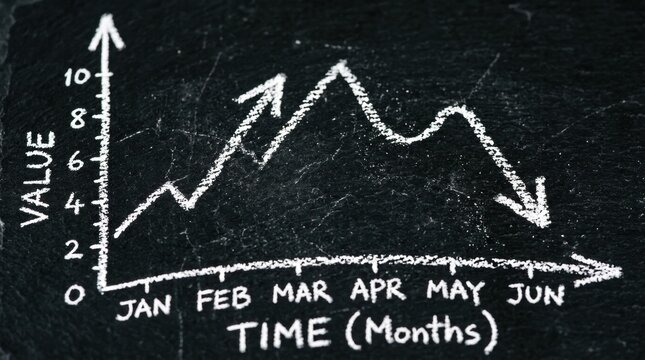 Close-up of textured black surface with line graph Develops understanding averages, distributions, and variability