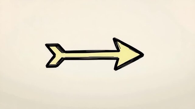 A large yellow arrow pointing to the right on a beige background with a black outline