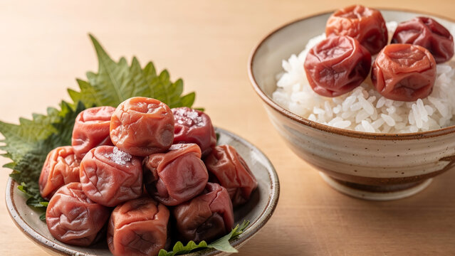 Sour and Salty Salted Plum Umeboshi with Shiso Leaf