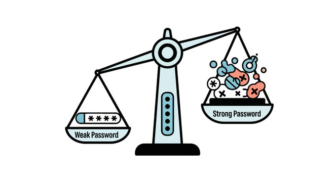 Security scales comparing weak and strong passwords