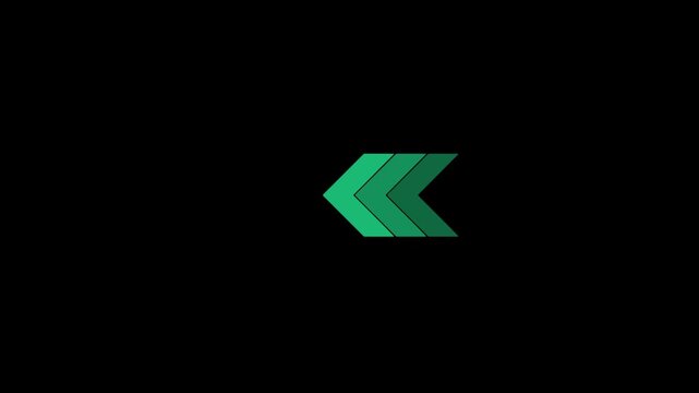 Green Left Chevron Arrow Motion Animation with Backward Directional Indicator Navigation Symbol Speed Movement on Minimal Dark Technology Background