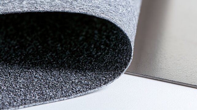 Dark grey sandpaper and high-shine metal sheet, strong texture contrast, studio light, shallow depth