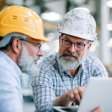 Engineers collaborating on construction site using laptop
