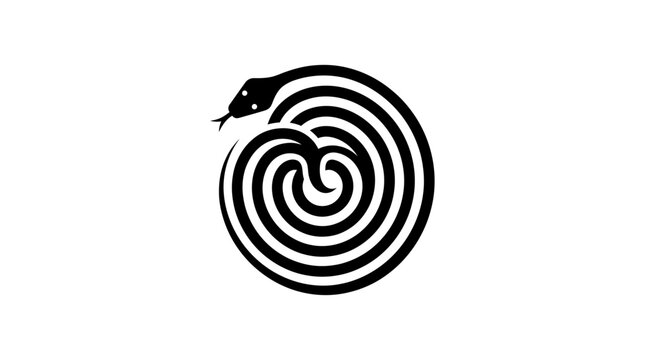 Circular coiled snake spiral minimalist logo.