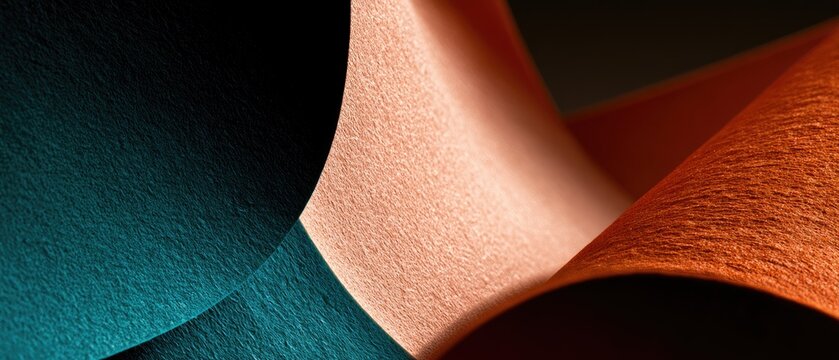 Abstract Close-up of Textured Surfaces in Teal, Beige, and Orange Hues.