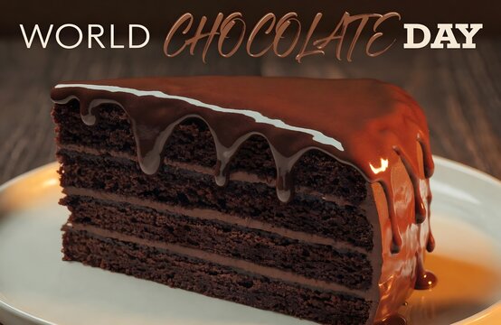 A delicious slice of chocolate cake on a white plate for world chocolate day