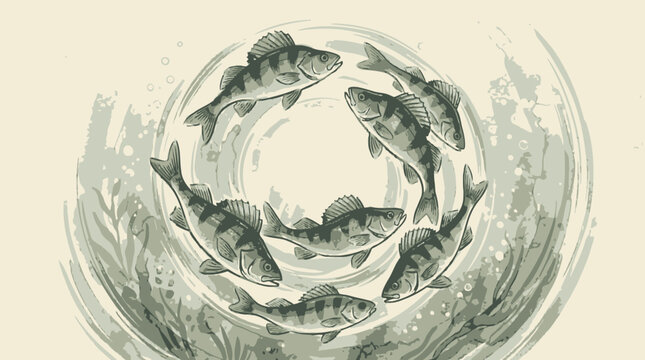 Perch fish vector school swimming in a circular vortex